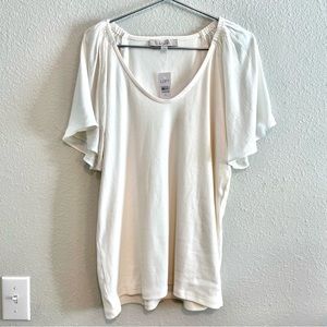 Loft White Flutter Sleeve Top (NWT)